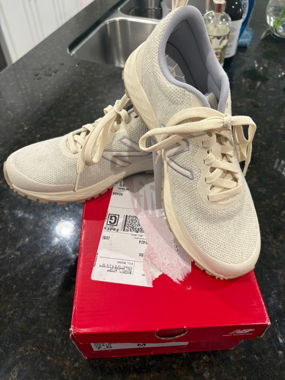 New Balance Cream Knit Lace-Up Sneakers